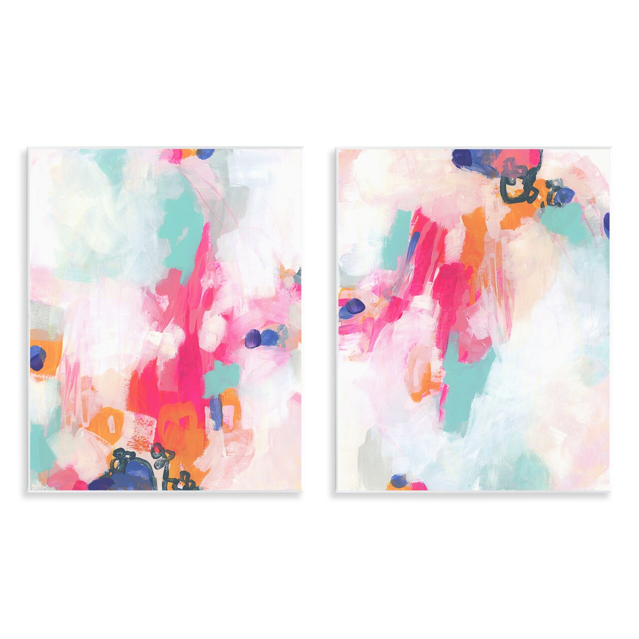 Stupell Industries Pink & Pastel Splotches 2pc Wall Plaque Art Set Design by June Erica Vess